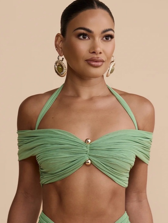 Melani The Label Tops - Melani the Label Sage Green Off-Shoulder Top